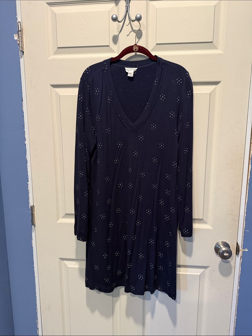 LOFT Long Sleeve Navy Sweatshirt V-Neck Dress